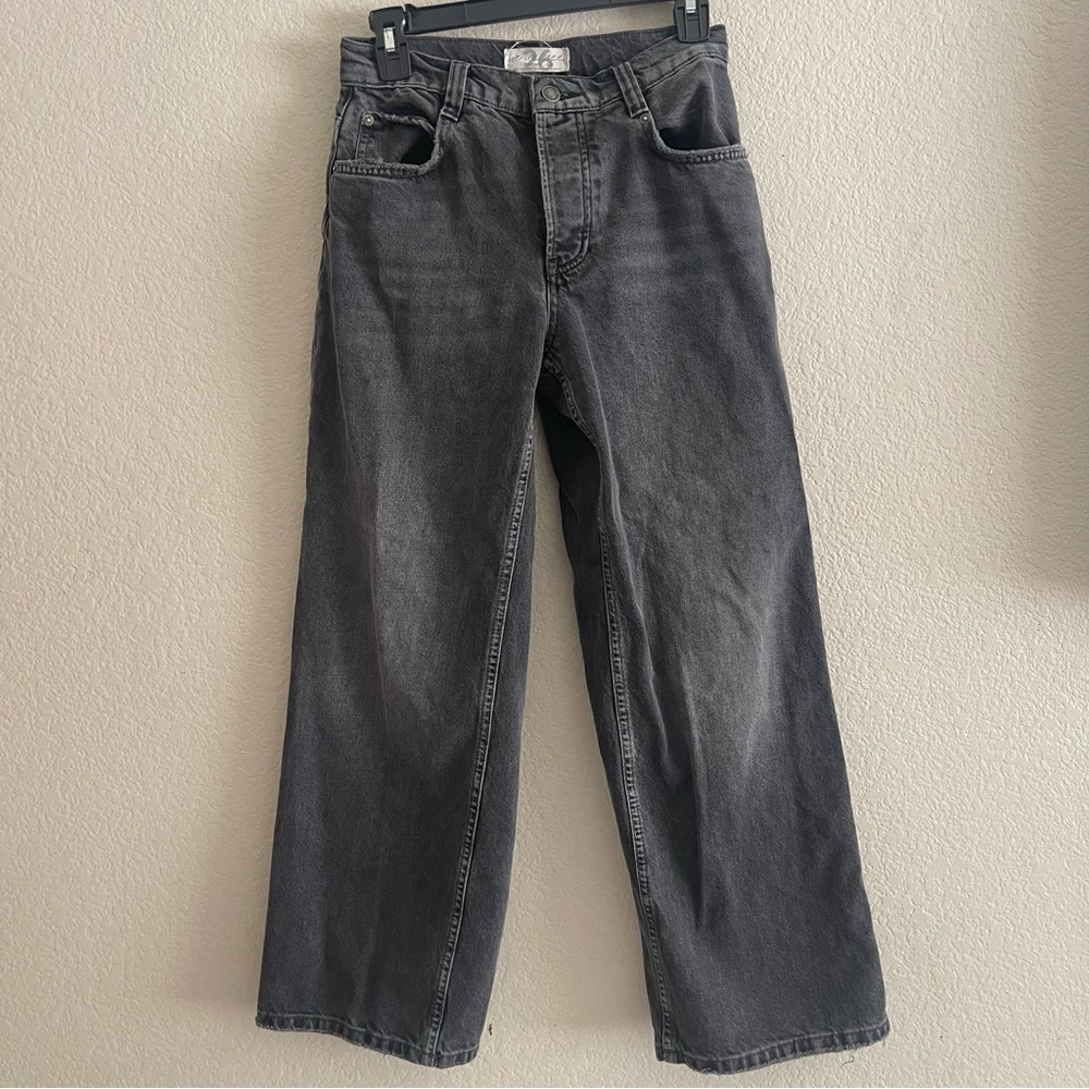 Free people high rise button-fly wide leg jeans black size 26